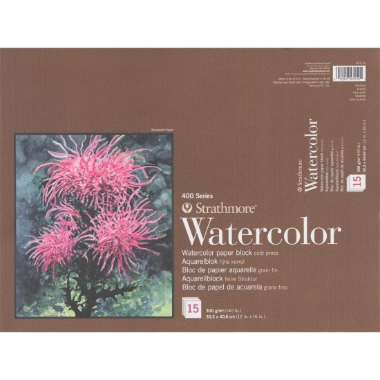 Strathmore A3 BLOCK Watercolour (30.5X40.6 CM x 15 sheets) 300 g/m2 Cold Press natural white paper color 400 Series Heavyweight (16*12 IN)